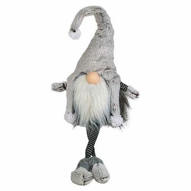 Large Dangle Leg Plush Fluffy Gray Santa Gnome - The Fox Decor
